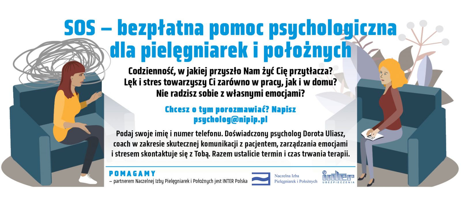 Plakat - bezpłatna pomoc psychologiczna na pielęgniarek i położnych